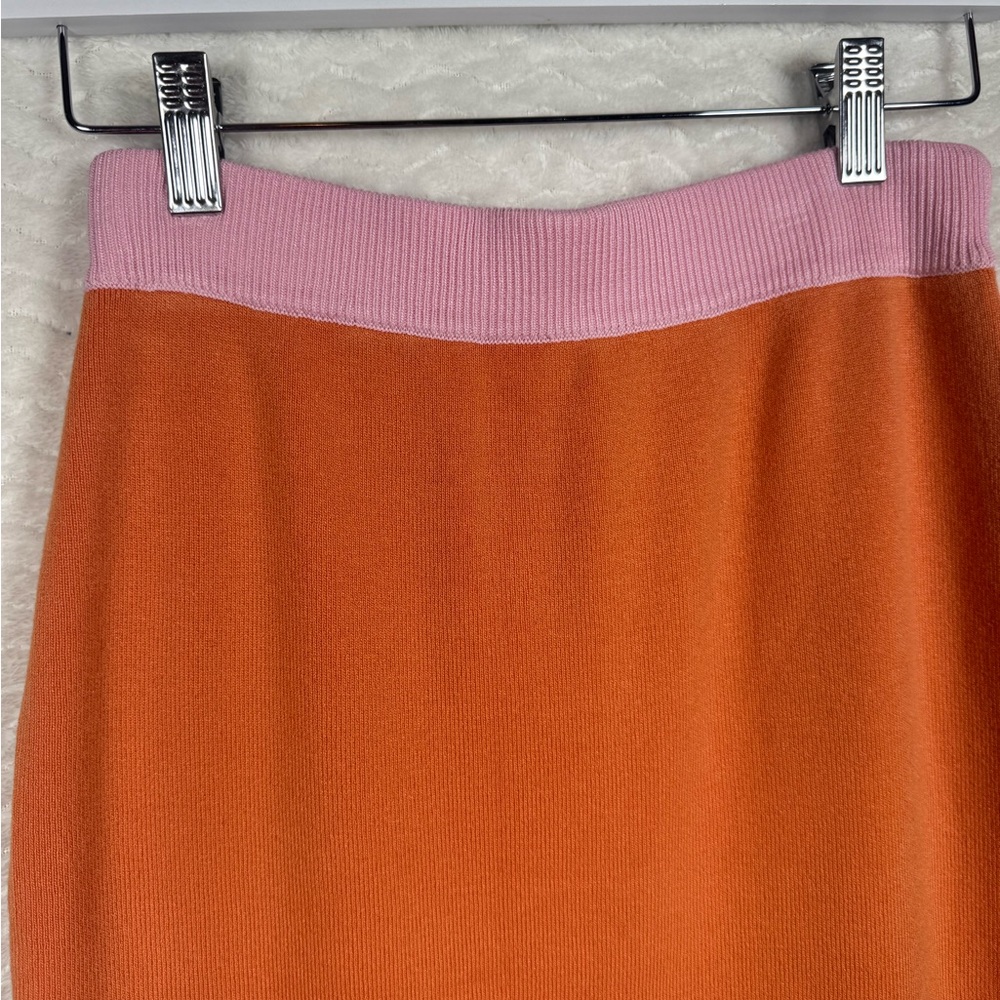 Women's Orange Knit Midi Skirt with Pink Waistband - Picture 4 of 7